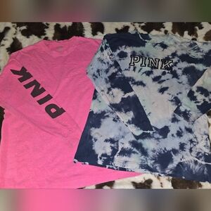 PINK Victoria’s Secret Long Sleeve Tee Bundle | Pink Logo + Tie Dye | XS